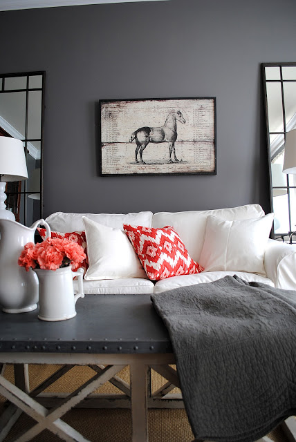 Coral & Gray Living Room - The Graphics Fairy