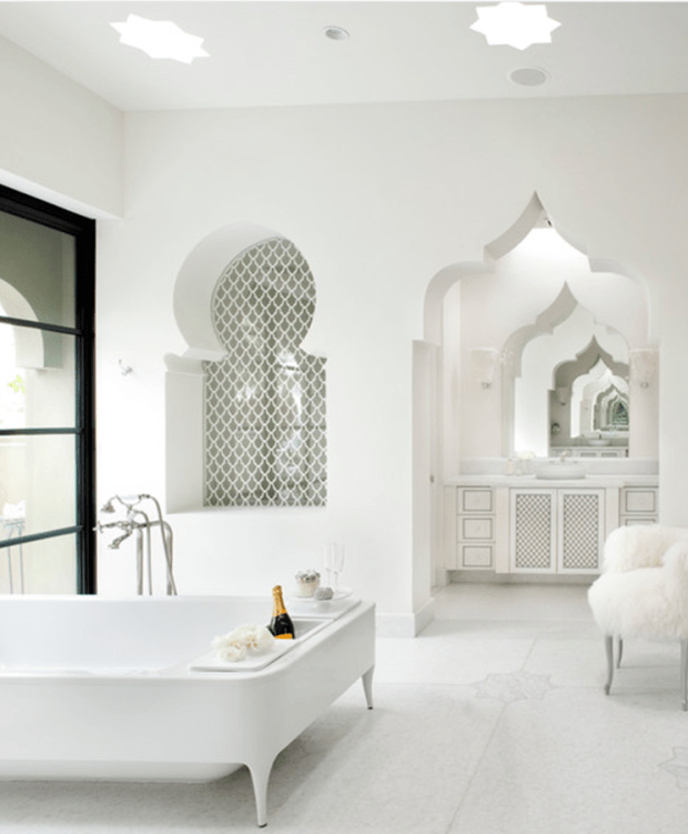 all white mediterranean moroccan modern bath
