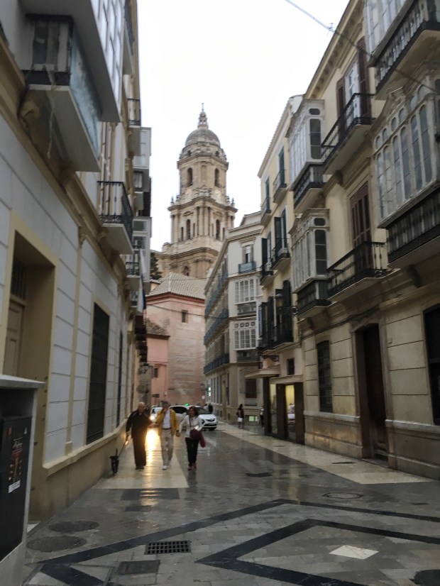 View of Cathedral from alley - Malaga, Spain